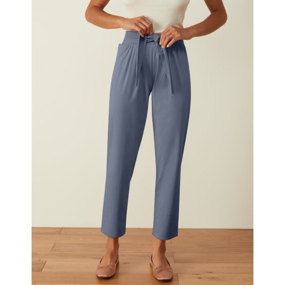 Aday Easy Days High Rise‎ Cropped Tie Waist Pants Size Medium Belted Blue Travel
